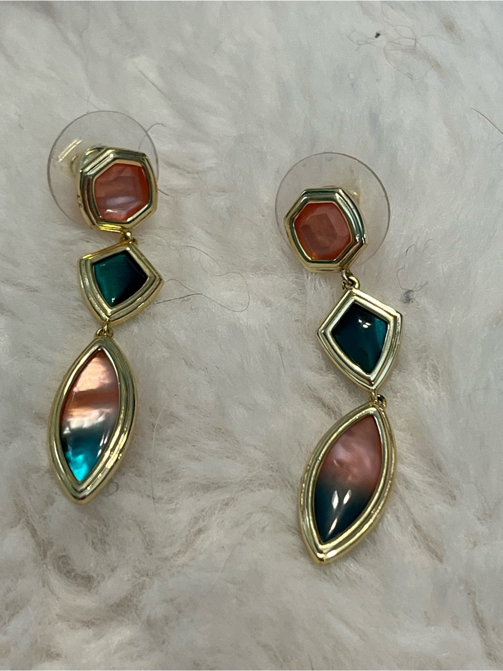 Kendra Scott Gold-Tone Drop Earrings with Coral and Teal Inlays
